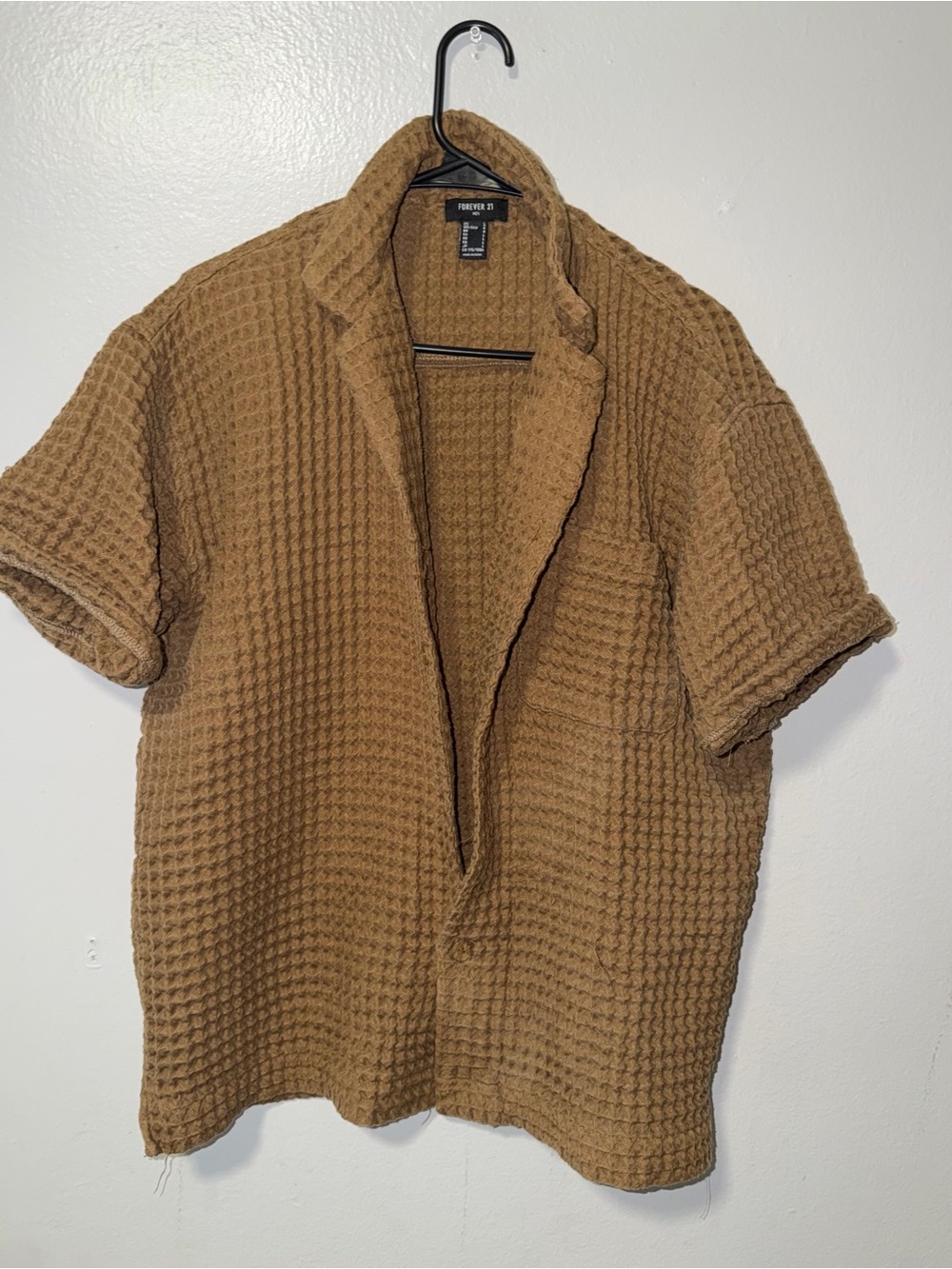 Forever 21 Men’s Short-Sleeve Waffle Knit Shirt Jacket - Brown